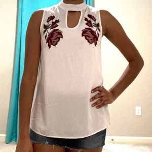 White Roses Keyhole Blouse